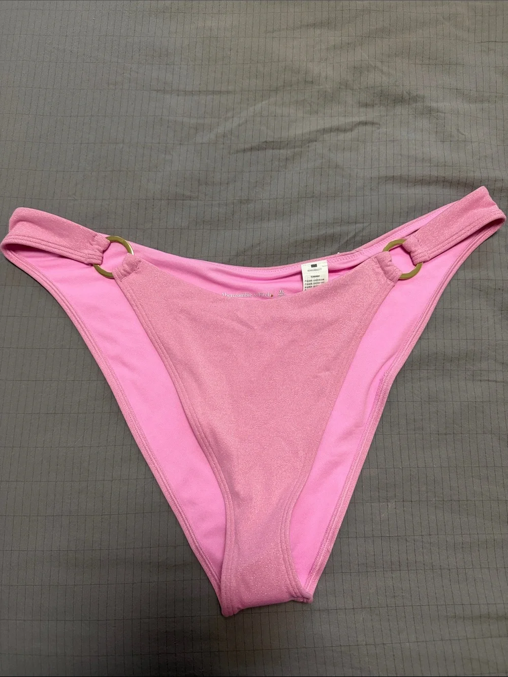 Abercrombie & Fitch Pink High-Cut Bikini Bottom with Gold Ring Detail XL NEW